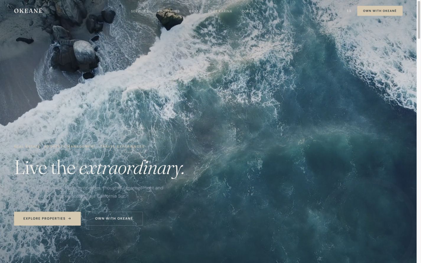 Actual Okeanë real estate and travel experiences website